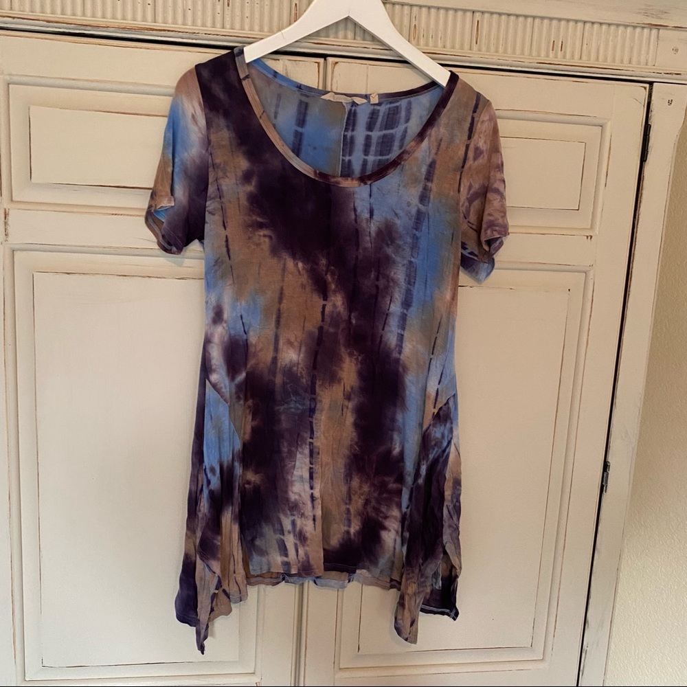 Soft Surroundings Tie Dye Scoop Neck Tunic Top Oversized Bohemian Boho Festival - Picture 2 of 8